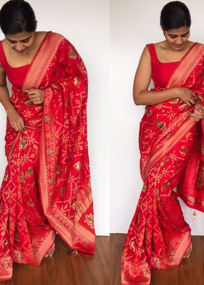 Red Banarasi Silk Saree in Georgette with Beautiful Gharchola Weaves