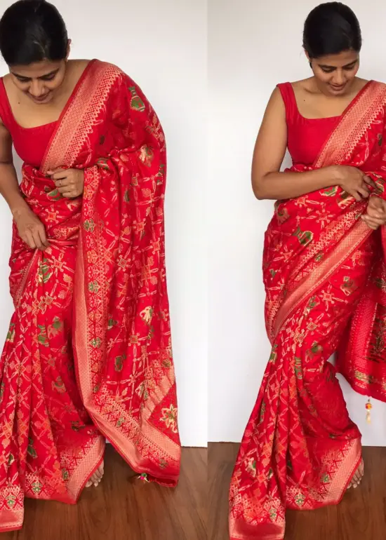 Red Banarasi Silk Saree in Georgette with Beautiful Gharchola Weaves