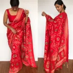 Red Banarasi Silk Saree in Georgette with Beautiful Gharchola Weaves - Image 2