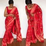 Red Banarasi Silk Saree in Georgette with Beautiful Gharchola Weaves - Image 3