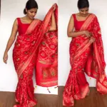 Red Banarasi Silk Saree in Georgette with Beautiful Gharchola Weaves - Image 4