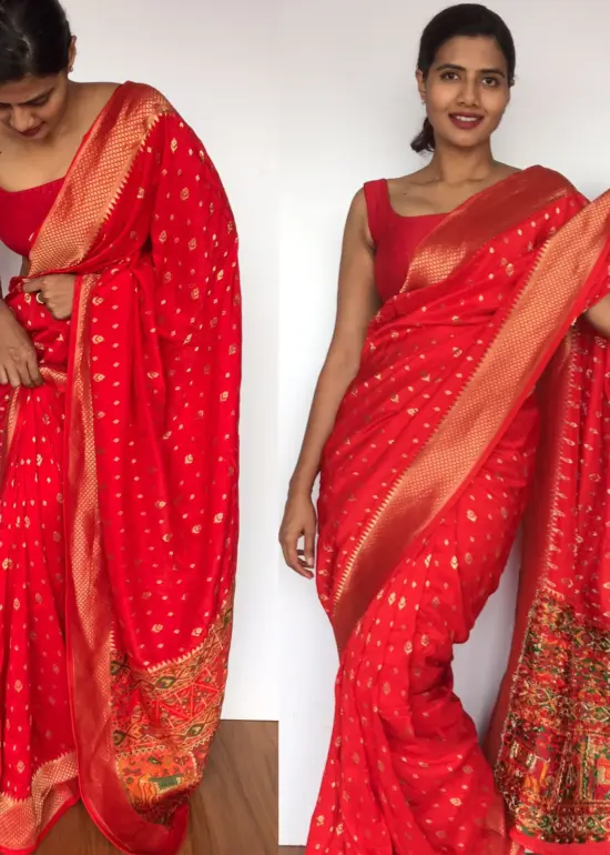Red Banarasi Silk Saree in Georgette with Beautiful Patola Weaves