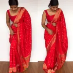 Red Banarasi Silk Saree in Georgette with Beautiful Patola Weaves - Image 4