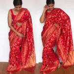 Red Banarasi Silk Saree in Georgette with Intricate Floral Zari Jaal