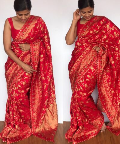 Red Banarasi Silk Saree in Georgette with Intricate Floral Zari Jaal