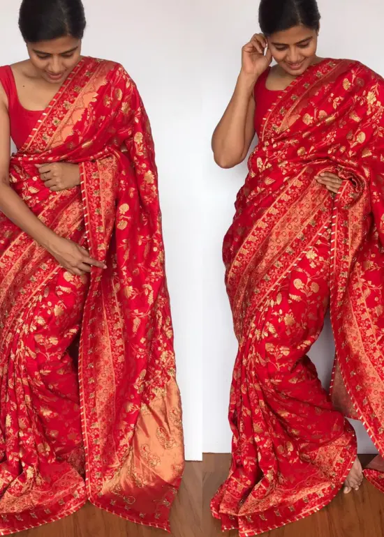 Red Banarasi Silk Saree in Georgette with Intricate Floral Zari Jaal