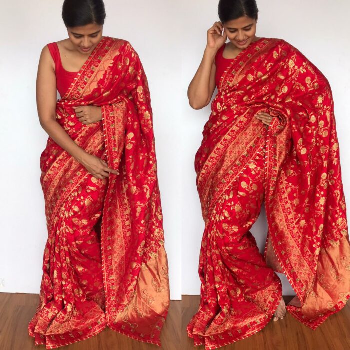 Red Banarasi Silk Saree in Georgette with Intricate Floral Zari Jaal