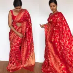 Red Banarasi Silk Saree in Georgette with Intricate Floral Zari Jaal - Image 5