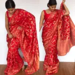Red Banarasi Silk Saree in Georgette with Intricate Floral Zari Jaal - Image 2