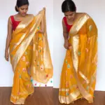 Yellow Pure Khaddi Banarasi Silk Saree in Chiffon with Beautiful Meenakari Weaves - Image 3