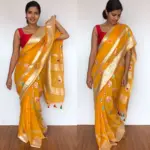 Yellow Pure Khaddi Banarasi Silk Saree in Chiffon with Beautiful Meenakari Weaves - Image 4