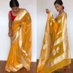 Yellow Pure Khaddi Banarasi Silk Saree in Chiffon with Beautiful Meenakari Weaves - Image 2