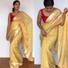 Butter Yellow Organza Saree with Silver Zari Weaves enhanced with Gotapatti Piping
