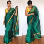 Emerald Green Mangalagiri Silk Saree with Gold Zari Checks - Image 5