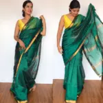 Emerald Green Mangalagiri Silk Saree with Gold Zari Checks - Image 4