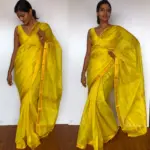 Yellow Mangalagiri Silk Saree with Gold Zari Checks - Image 2