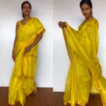 Yellow Mangalagiri Silk Saree with Gold Zari Checks - Image 3