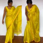 Yellow Mangalagiri Silk Saree with Gold Zari Checks - Image 5