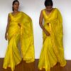 Yellow Mangalagiri Silk Saree with Gold Zari Checks