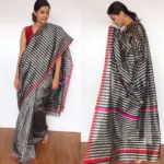 Black Pure Chanderi Silk Saree - Image 5