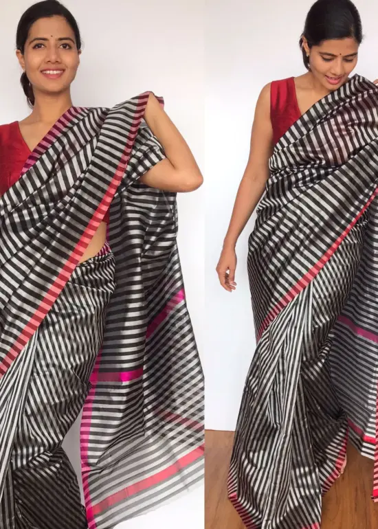 Pure Black Chanderi Silk Saree