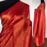Scarlet Red Banarasi Silk Saree with Gold Zari Weaves - Image 2