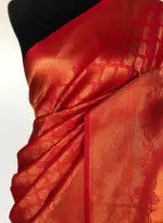 Scarlet Red Banarasi Silk Saree with Gold Zari Weaves - Image 5