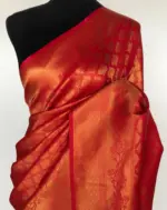 Scarlet Red Banarasi Silk Saree with Gold Zari Weaves - Image 4
