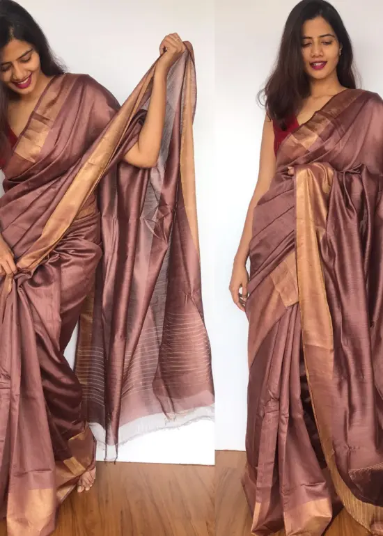 Chocolate Brown Muga Silk Saree