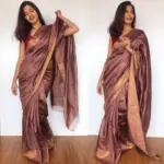 Chocolate Brown Muga Silk Saree - Image 4