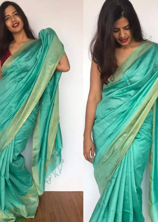 Pastel Blue Muga Silk Saree