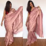 Dusty Pink Tussar Silk Saree - Image 5