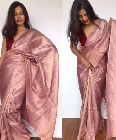 Dusty Pink Tussar Silk Saree