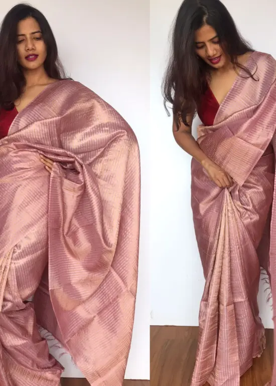 Dusty Pink Tussar Silk Saree
