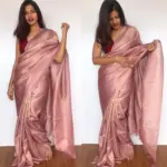 Dusty Pink Tussar Silk Saree - Image 6