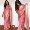 Baby Pink Organza Saree with Silver Zari Weaves enhanced with Gotapatti Piping