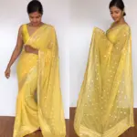 Butter Yellow Georgette Saree adorned with Mirror Work - Image 5