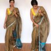 Earthy Brown Linen Saree with contrast edging