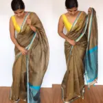 Earthy Brown Linen Saree with contrast edging - Image 2