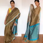 Earthy Brown Linen Saree with contrast edging - Image 5