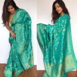Dark Blue Banarasi Silk Saree in Georgette with Intricate Floral Zari Jaal - Image 3