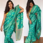 Dark Blue Banarasi Silk Saree in Georgette with Intricate Floral Zari Jaal - Image 4