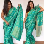 Dark Blue Banarasi Silk Saree in Georgette with Intricate Floral Zari Jaal - Image 5
