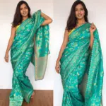 Dark Blue Banarasi Silk Saree in Georgette with Intricate Floral Zari Jaal - Image 6