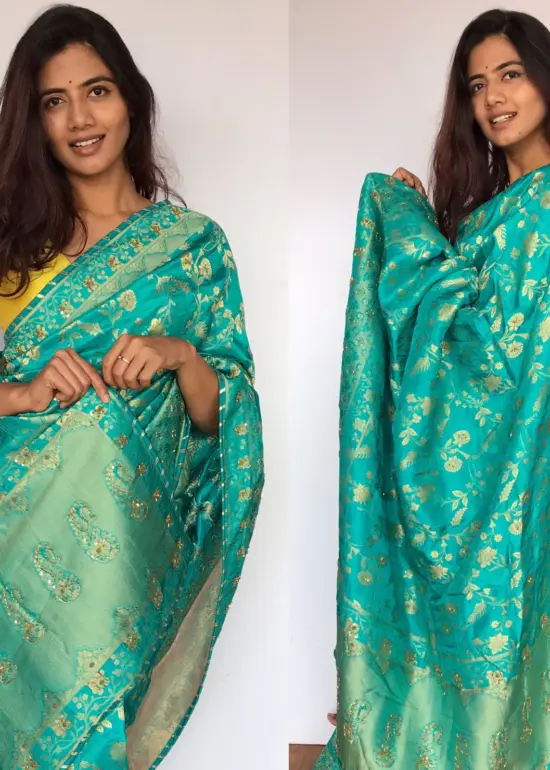 Dark Blue Banarasi Saree in Georgette with Intricate Floral Zari Jaal