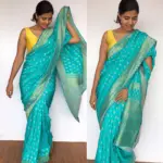 Blue Banarasi Silk Saree in Georgette with Gold Zari Weaves highlighted with Beautiful Zardozi Embroidery and Gota Piping - Image 3