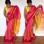 Pink Mangalagiri Silk Saree with Gold Zari Checks - Image 6