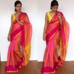 Pink Mangalagiri Silk Saree with Gold Zari Checks
