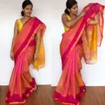 Pink Mangalagiri Silk Saree with Gold Zari Checks - Image 2