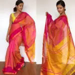 Pink Mangalagiri Silk Saree with Gold Zari Checks - Image 4